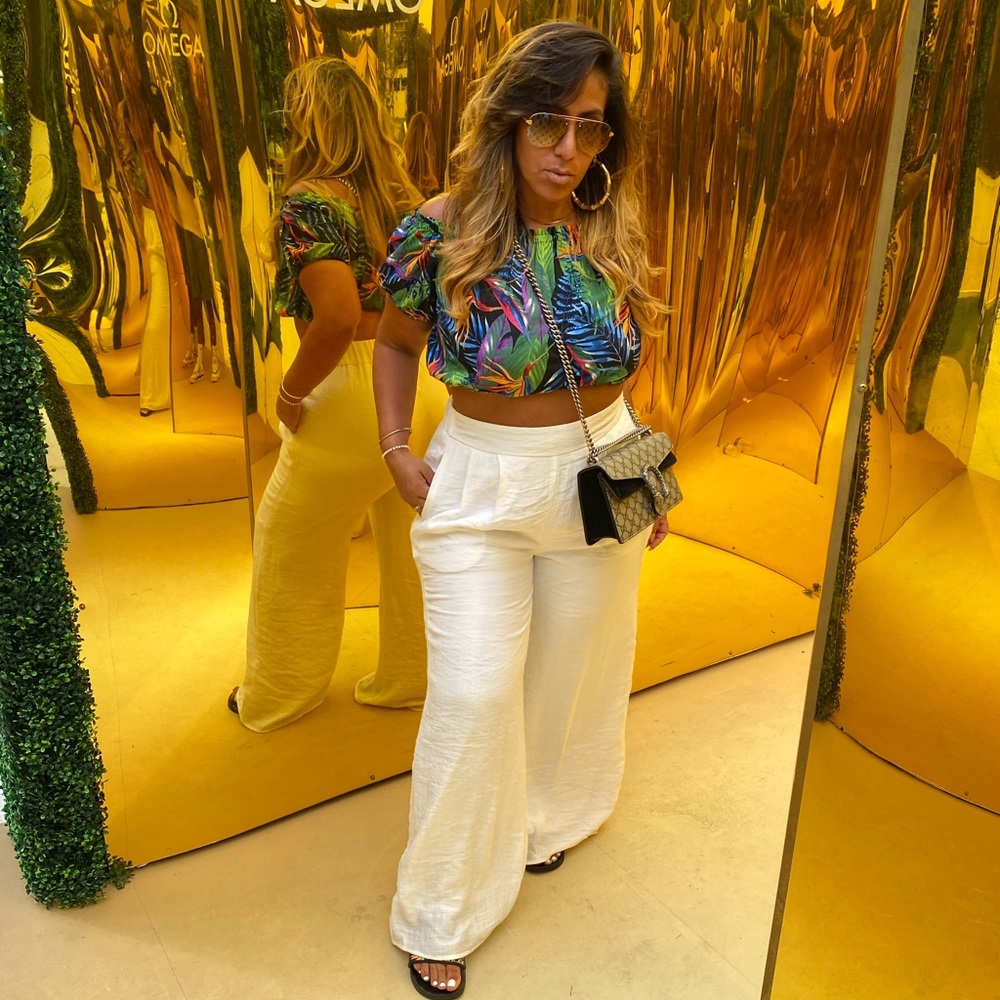 Rachel Zoe off shoulder floral tropical print top